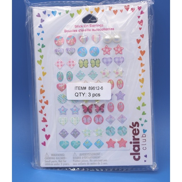 Claire's Club Other - Claire's Club Stick On Earrings 3 Pcs Hearts Stars Butterflies Fun Novelty